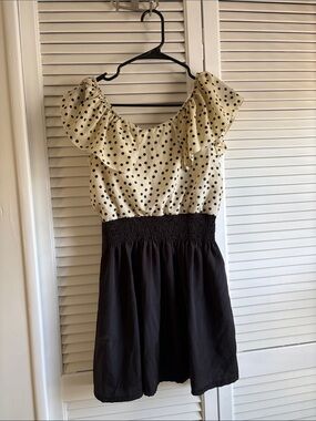 Cream Polka Dot and Black Mini Dress